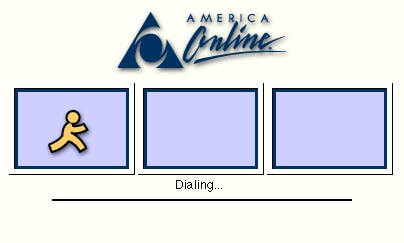 An old America Online dialup page that says "Dialing..."